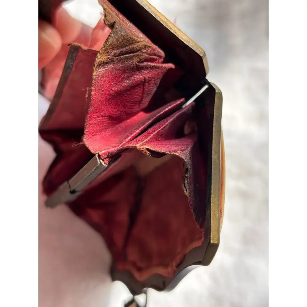 Mother of Pearl Coin Purse Antique Victorian Brass Frame Kiss Lock Change FLAWS